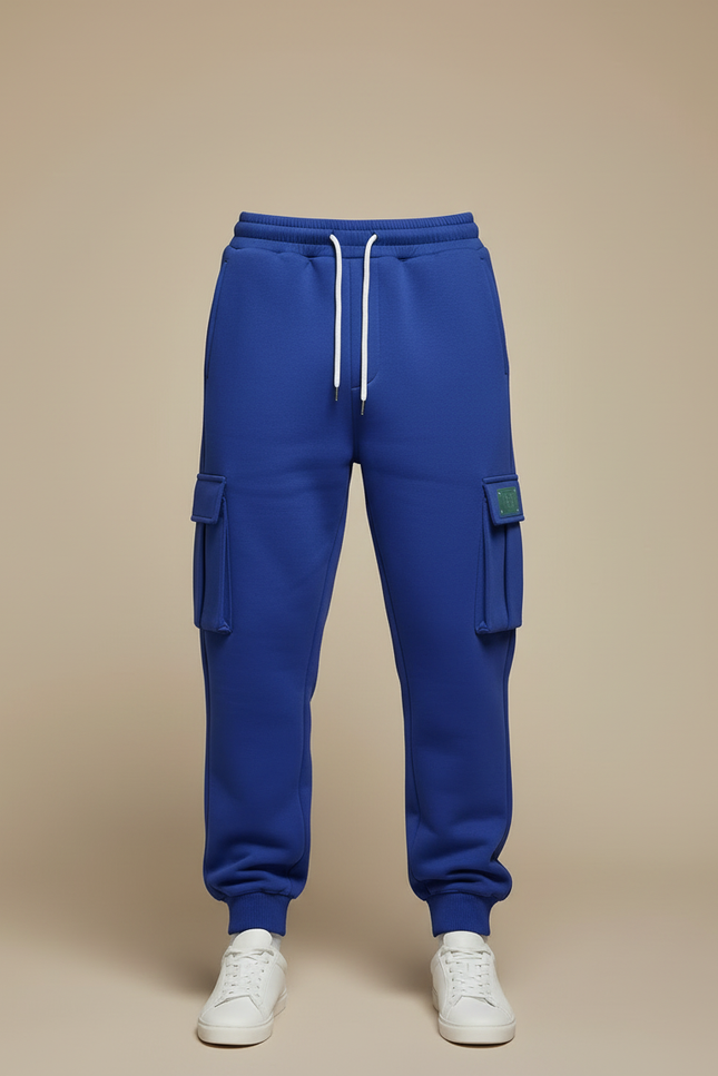 Pantalon Cargo Bleu Royal Molletonné Ample Multi-Poches Homme - vue 3