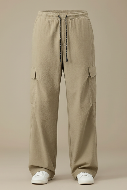 Pantalon Cargo Beige Ample Cordon Décontracté Homme - Polyester - vue 3