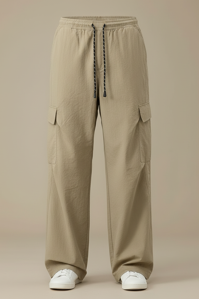 Pantalon Cargo Beige Ample Cordon Décontracté Homme - Polyester - vue 3