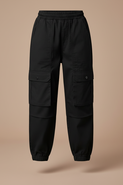 Pantalon Cargo Noir Ample Coton Fille Poches - vue 3