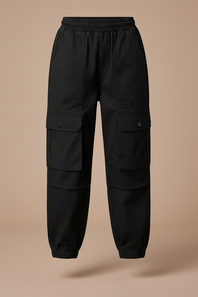 Pantalon Cargo Noir Ample Coton Fille Poches - vue 3