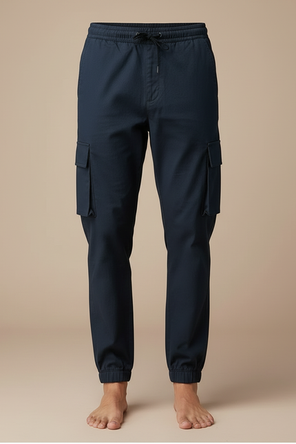Pantalon Cargo Bleu Marine Jogger Cordon Homme - Toile - vue 3