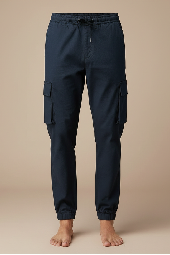 Pantalon Cargo Bleu Marine Jogger Cordon Homme - Toile - vue 3