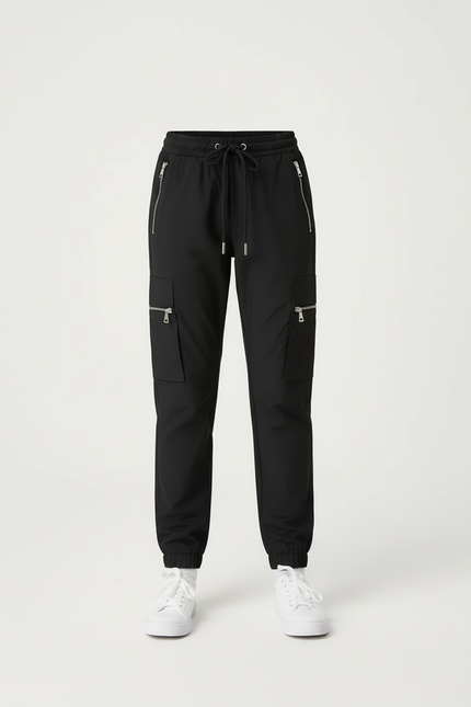 Pantalon Cargo Noir Zippé Fille Ample Coton - vue 3