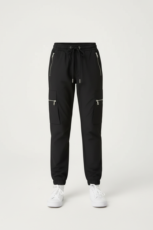 Pantalon Cargo Noir Zippé Fille Ample Coton - vue 3