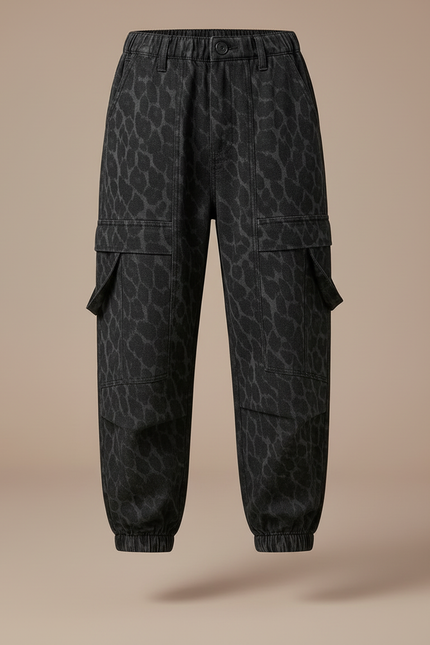 Pantalon Cargo Léopard Gris Ample Enfant Multipoches - Jean - vue 3