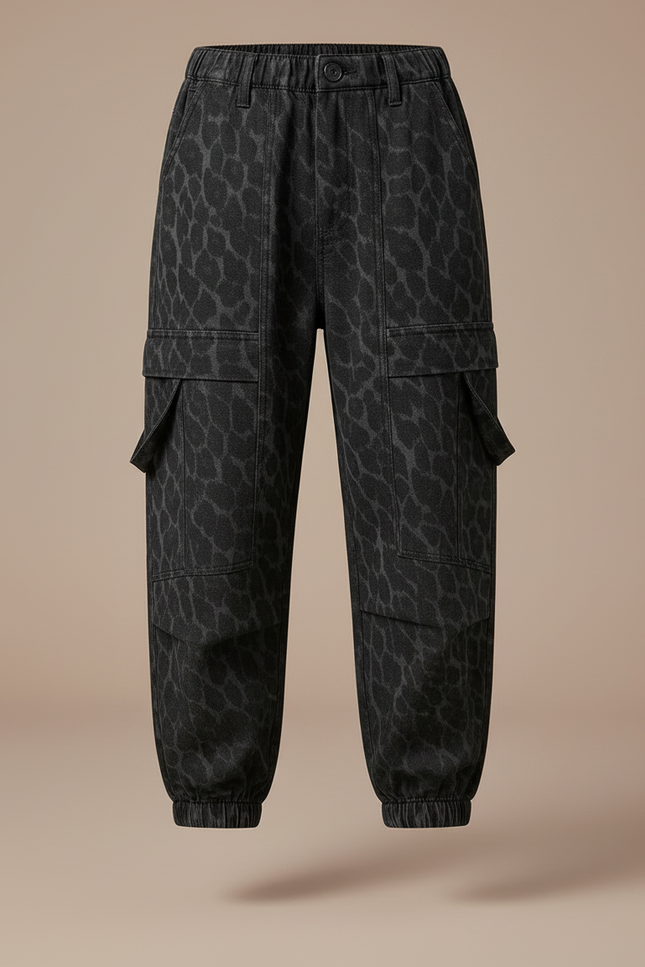 Pantalon Cargo Léopard Gris Ample Enfant Multipoches - Jean - vue 3