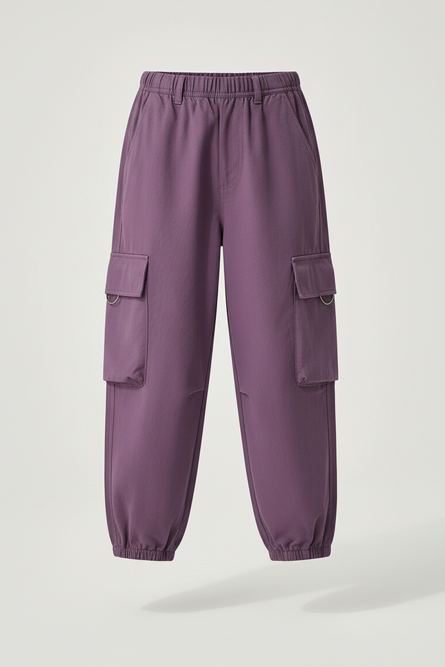 Pantalon Cargo Violet Ample Élastique Fille Coton - vue 3