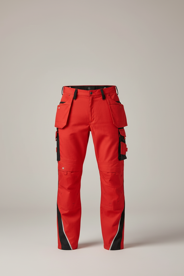Pantalon Cargo Rouge Sécurité Réfléchissant Multipoches Homme - Toile - vue 3