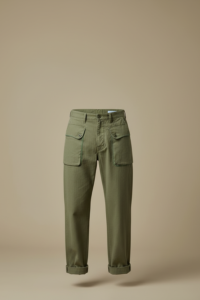 Pantalon Cargo Vert Militaire Ample HBT Homme - Coton - vue 3