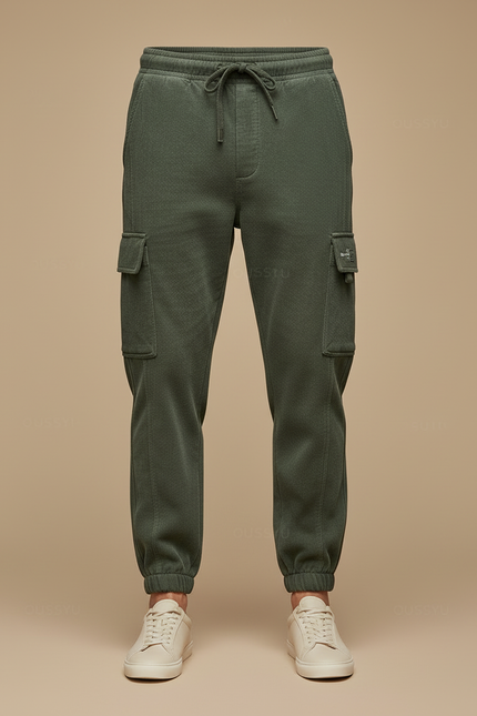 Pantalon Cargo Vert Molletonné Ample Jogger Homme Cordon - vue 3