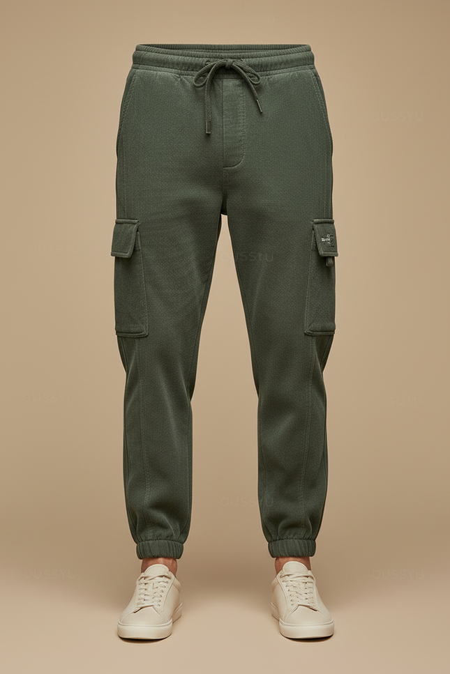 Pantalon Cargo Vert Molletonné Ample Jogger Homme Cordon - vue 3