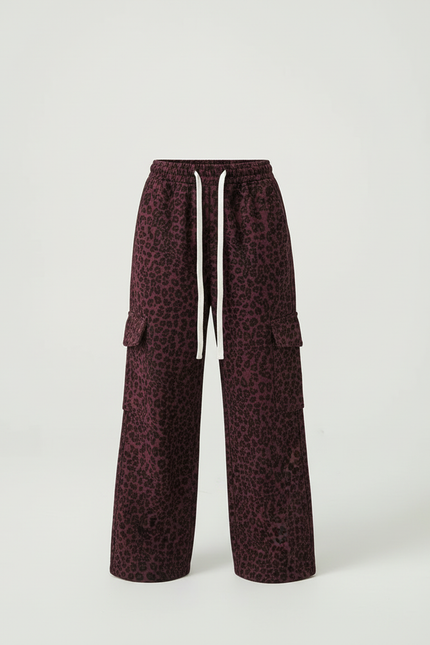 Pantalon Cargo Léopard Bordeaux Ample Poches Cordon Fille - Molleton - vue 3