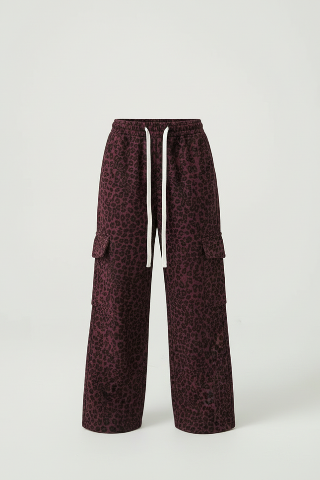 Pantalon Cargo Léopard Bordeaux Ample Poches Cordon Fille - Molleton - vue 3