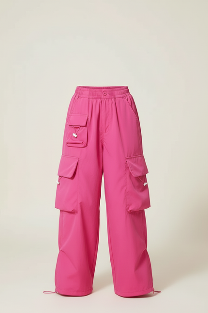 Pantalon Cargo Rose Ample Streetwear Multipoches Fille - Polyester - vue 3
