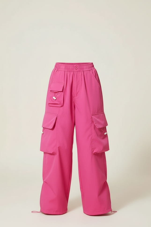 Pantalon Cargo Rose Ample Streetwear Multipoches Fille - Polyester - vue 3