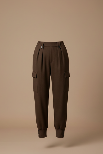 Pantalon Cargo Marron Laine Ample Taille Haute - vue 3