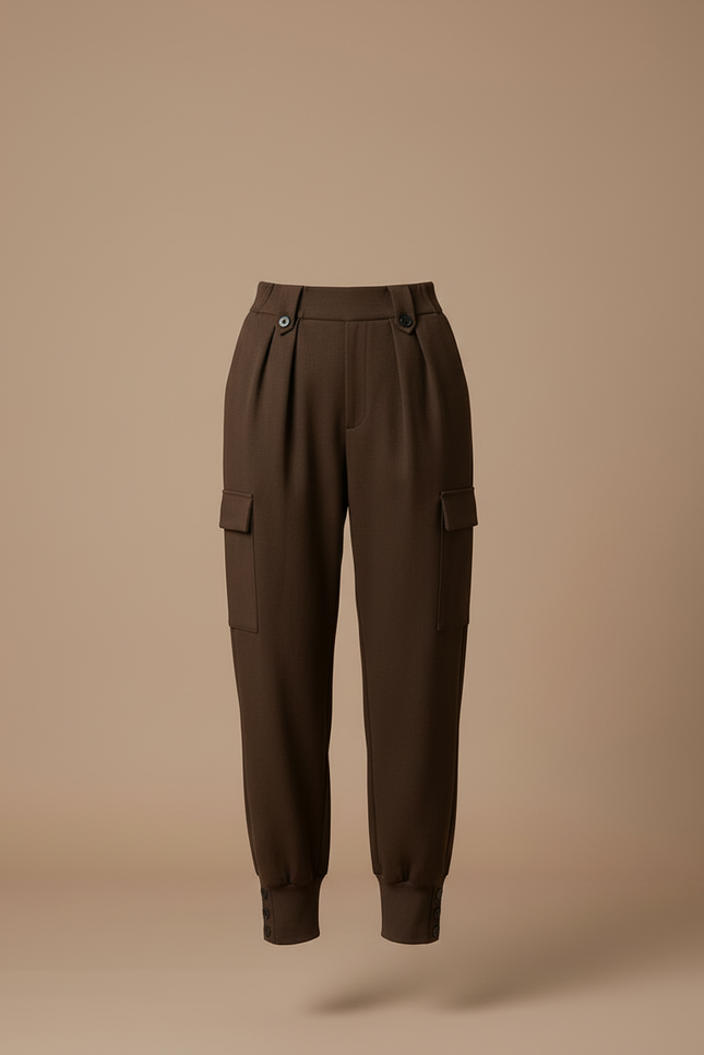 Pantalon Cargo Marron Laine Ample Taille Haute - vue 3