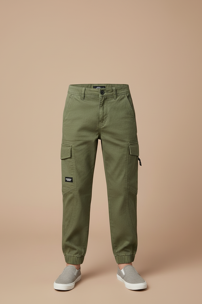 Pantalon Cargo Vert Kaki Coton Enfant Poches - vue 3