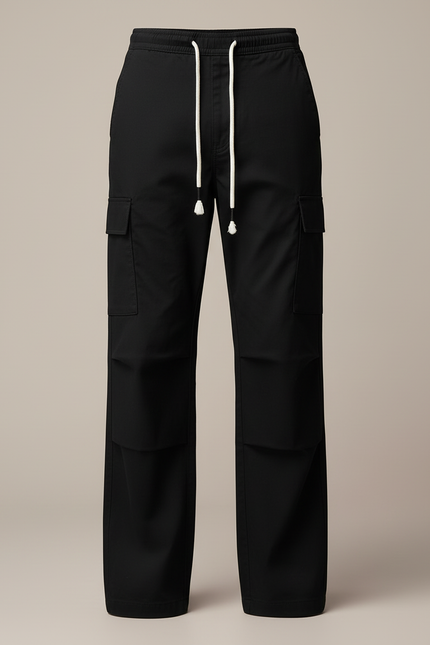 Pantalon Cargo Noir Coton Ample Multipoches Décontracté - vue 3