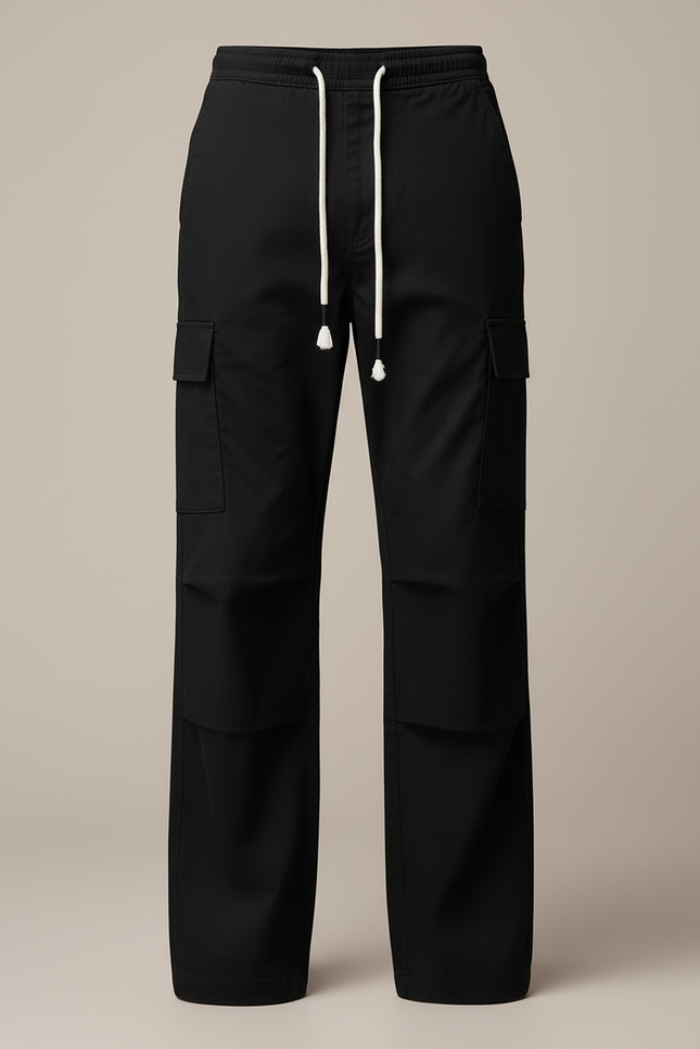 Pantalon Cargo Noir Coton Ample Multipoches Décontracté - vue 3