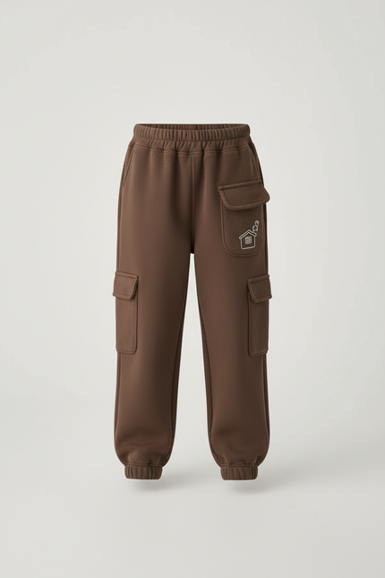 Pantalon Cargo Marron Molleton Ample Multipoches Enfant - vue 3
