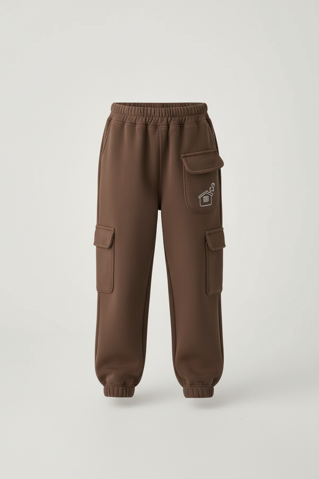 Pantalon Cargo Marron Molleton Ample Multipoches Enfant - vue 3