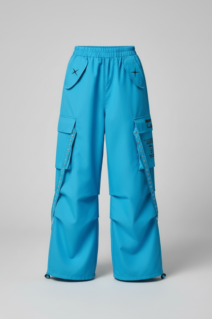 Pantalon Cargo Bleu Ample Multipoches Enfant Streetwear - Polyester - vue 3