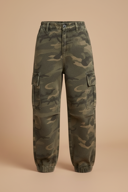 Pantalon Cargo Camouflage Ample Fille Rétro - Kaki Coton - vue 3