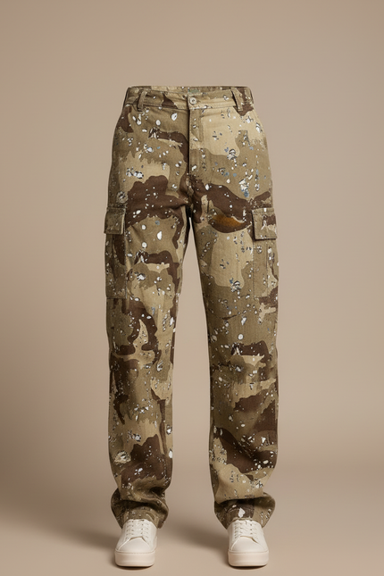 Pantalon Cargo Camouflage Militaire Ample Marron Femme - Kaki Toile - vue 3