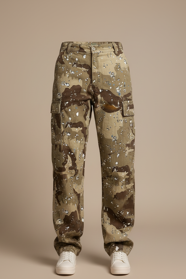 Pantalon Cargo Camouflage Militaire Ample Marron Femme - Kaki Toile - vue 3