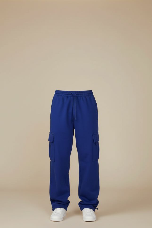 Pantalon Cargo Bleu Royal Ample Molletonné Multi-Poches - vue 3