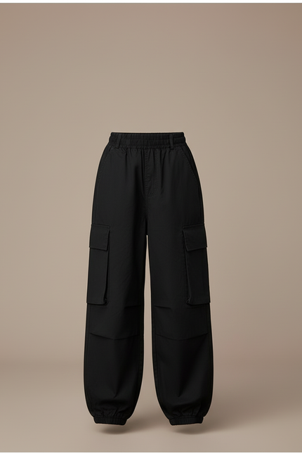 Pantalon Cargo Noir Ample Elastiqué Fille - Toile - vue 3