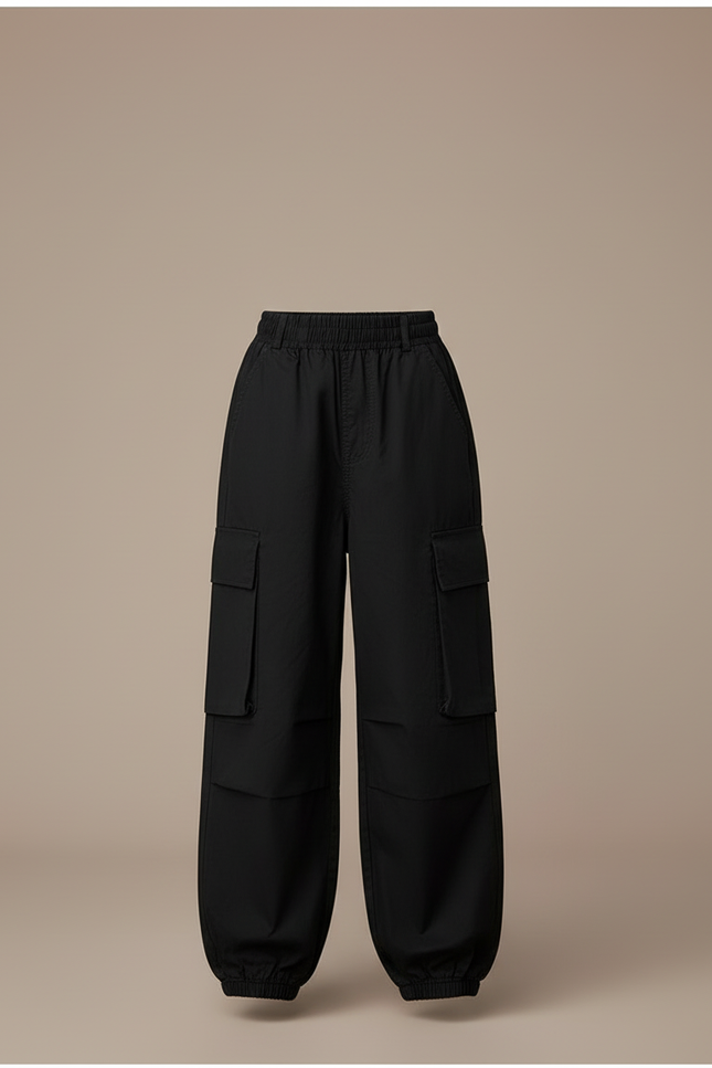 Pantalon Cargo Noir Ample Elastiqué Fille - Toile - vue 3