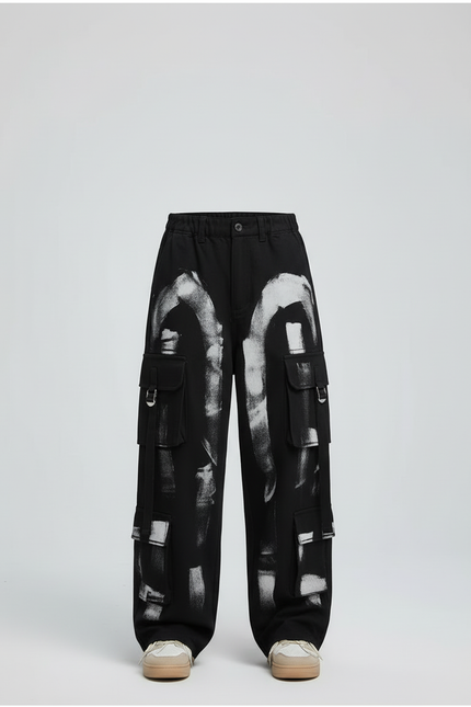 Pantalon Cargo Noir Ample Graffiti Garçon Fille - Toile - vue 3
