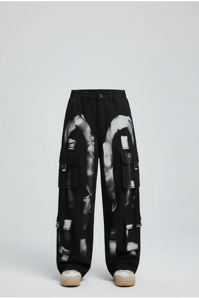 Pantalon Cargo Noir Ample Graffiti Garçon Fille - Toile - vue 3