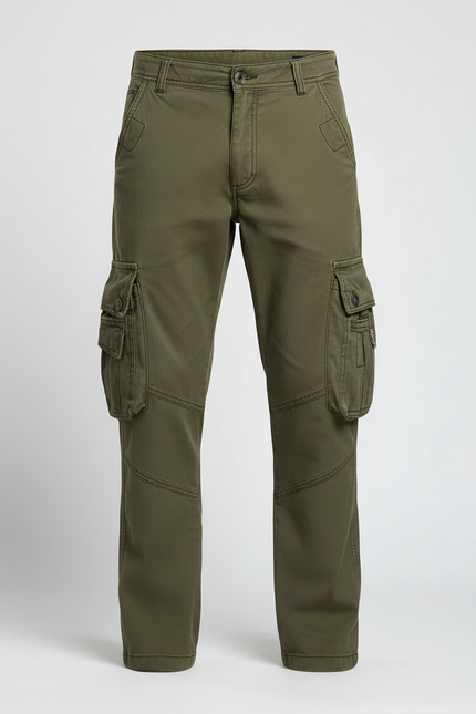 Pantalon Cargo Vert Coton Multipoches Décontracté Homme - Kaki Toile - vue 3