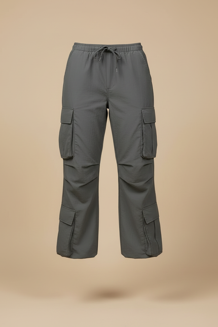 Pantalon Cargo Gris Ample Taille Haute Décontracté Femme - Polyester - vue 3