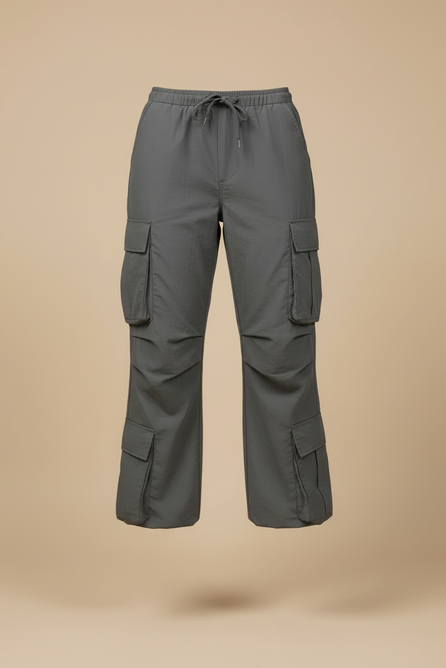 Pantalon Cargo Gris Ample Taille Haute Décontracté Femme - Polyester - vue 3