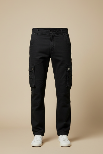 Pantalon Cargo Noir Coton Multipoches Homme - vue 3