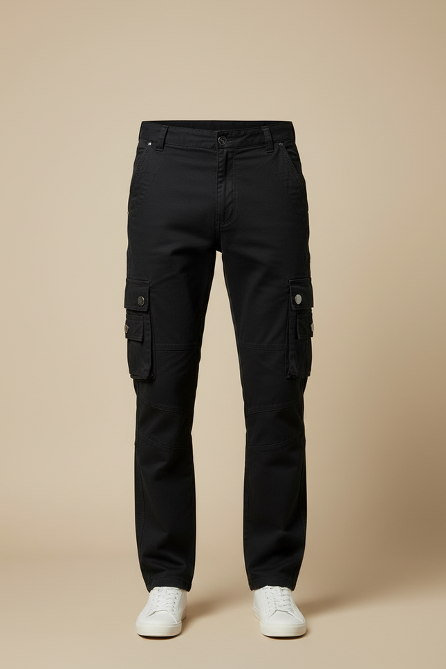 Pantalon Cargo Noir Coton Multipoches Homme - vue 3