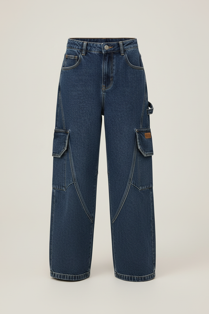 Pantalon Cargo Bleu Denim Ample Enfant Fille - Jean - vue 3