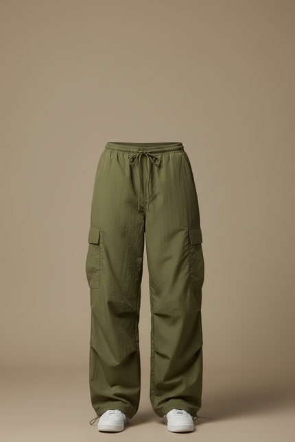 Pantalon Cargo Vert Fluide Ample Femme - Kaki Polyester - vue 3