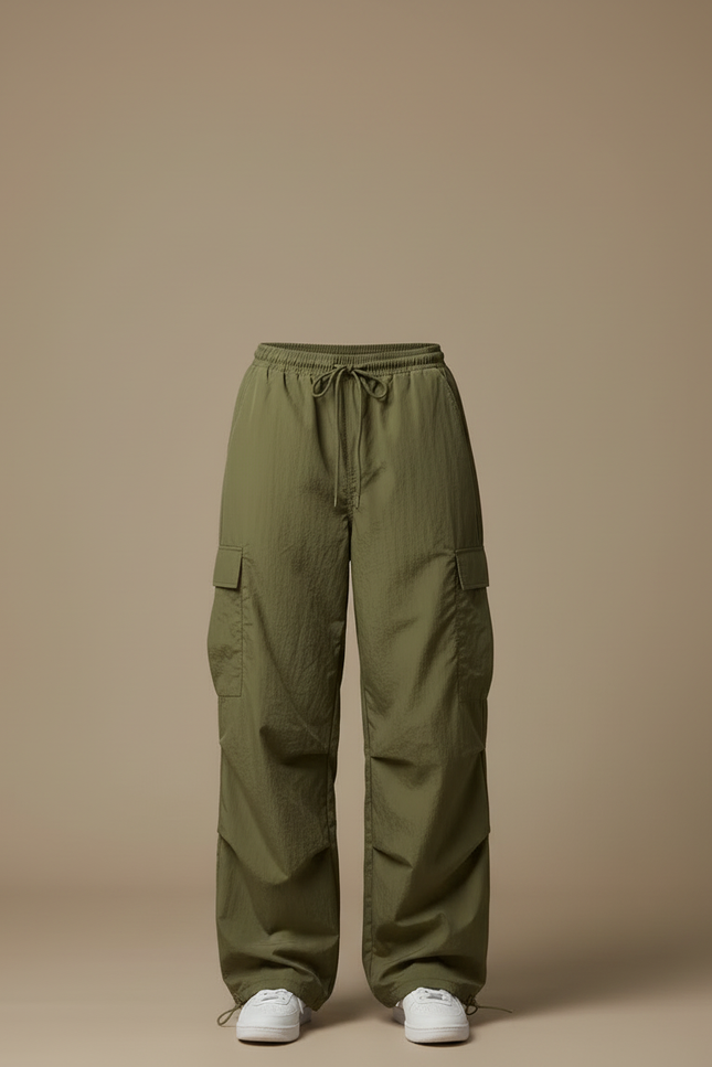 Pantalon Cargo Vert Fluide Ample Femme - Kaki Polyester - vue 3