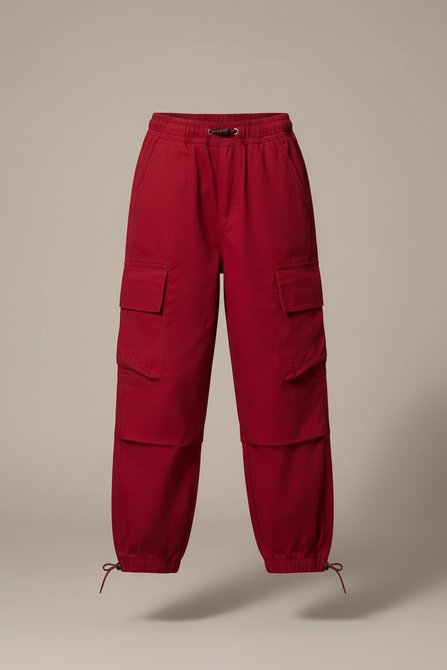Pantalon Cargo Rouge Ample Multipoches Décontracté Fille - Toile - vue 3