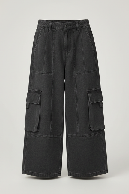 Pantalon Cargo Fille Anthracite Baggy - Gris Jean - vue 3