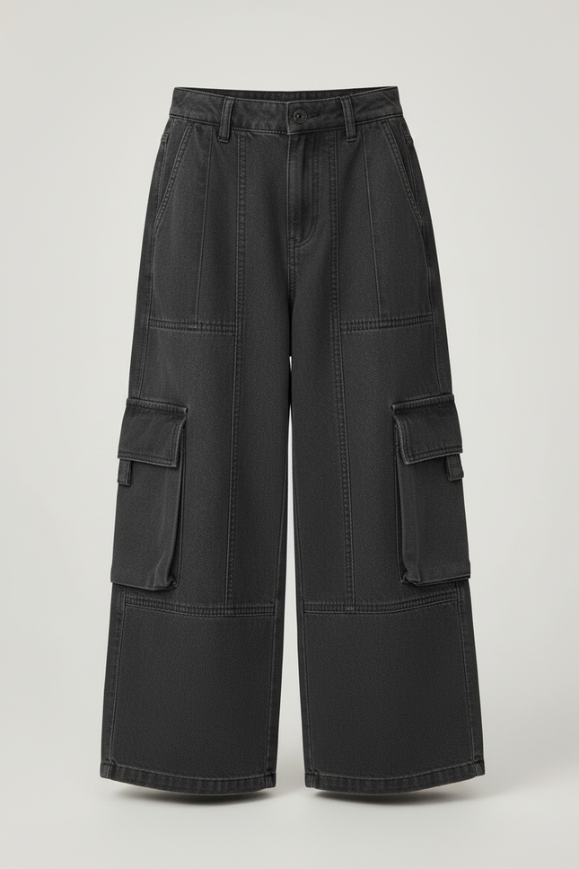 Pantalon Cargo Fille Anthracite Baggy - Gris Jean - vue 3