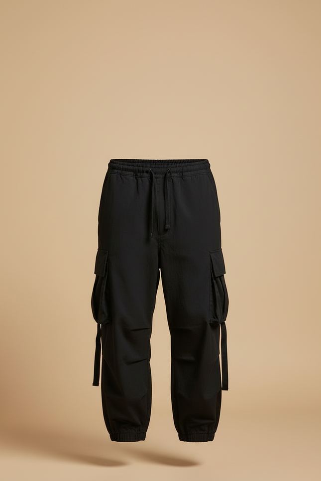 Pantalon Cargo Noir Ample Multipoches Homme Streetwear - Gabardine - vue 3