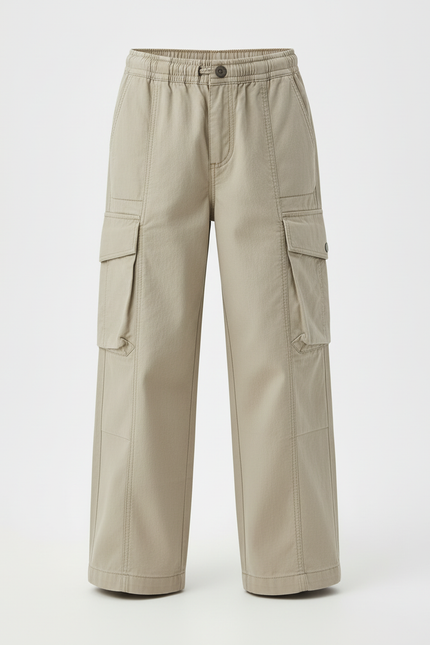 Pantalon Cargo Beige Ample Décontracté Garçon - Gabardine - vue 3