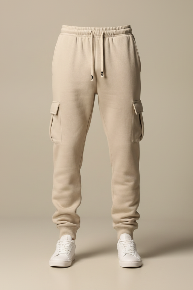 Pantalon Cargo Beige Molletonné Décontracté Multipoches Homme - vue 3